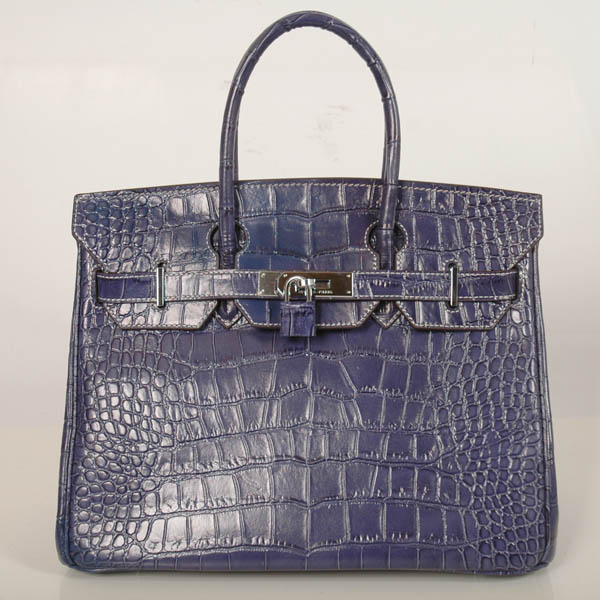 H30CSBS Hermes Birkin 30 CM Coccodrillo strisce in pelle blu wit